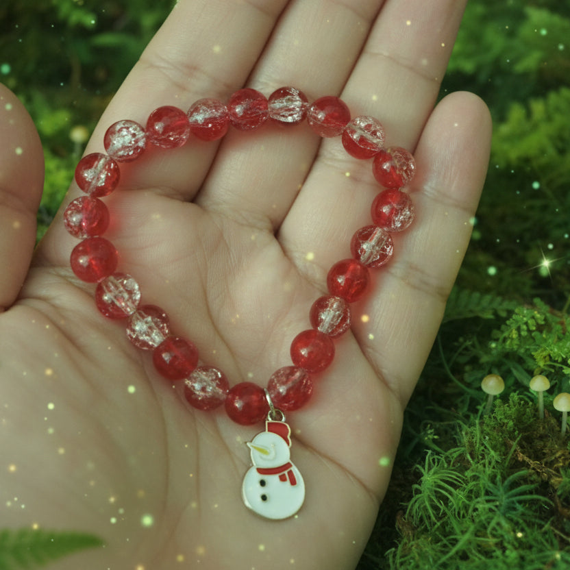 Festive Red & Crystal Beaded Snowman Bracelet