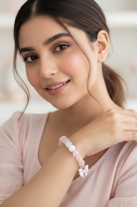 Charming Pink & White Bow Bracelet