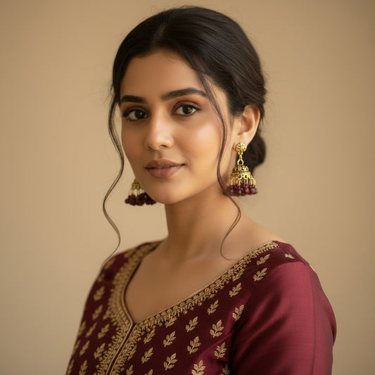 Traditional Gold-Plated Mini Dome Jhumkas with Cluster Beads