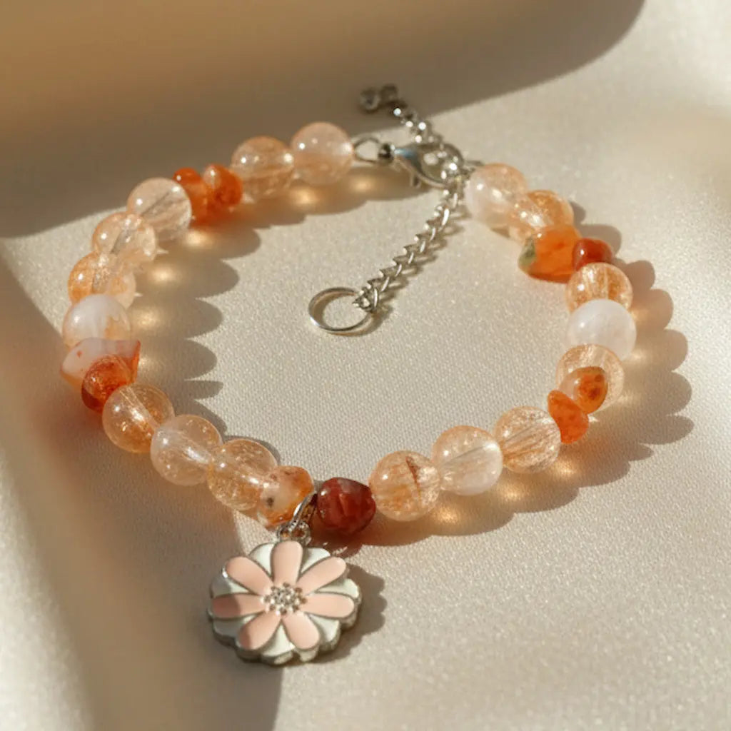 Sunset Peach Beaded Charm Bracelet