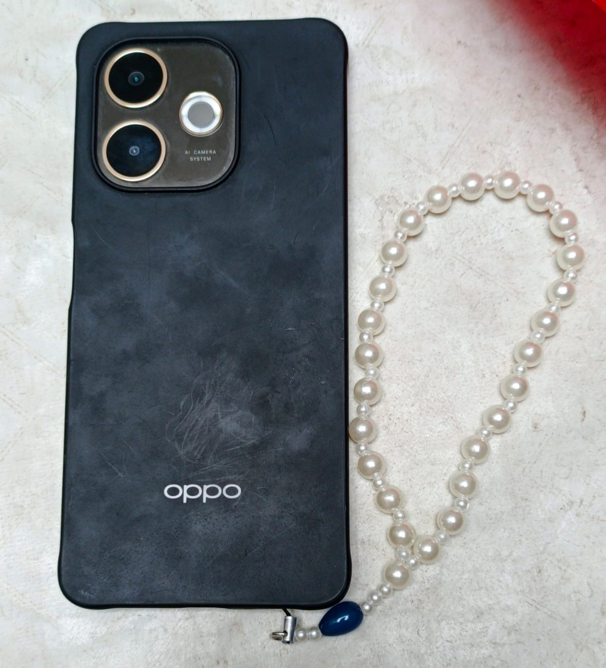 Classic Pearl & Sapphire Blue Phone Strap Wristlet