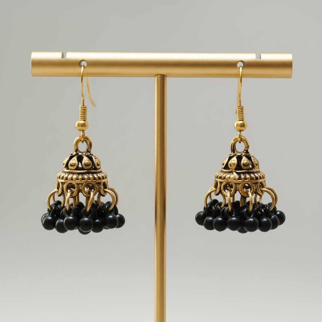 Traditional Gold-Plated Mini Dome Jhumka Earrings with Cluster Beads
