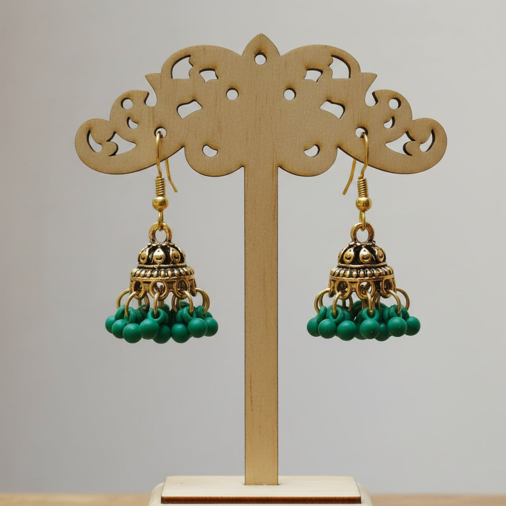 Traditional Gold-Plated Mini Dome Jhumka Earrings with Cluster Beads