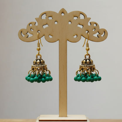 Traditional Gold-Plated Mini Dome Jhumka Earrings with Cluster Beads