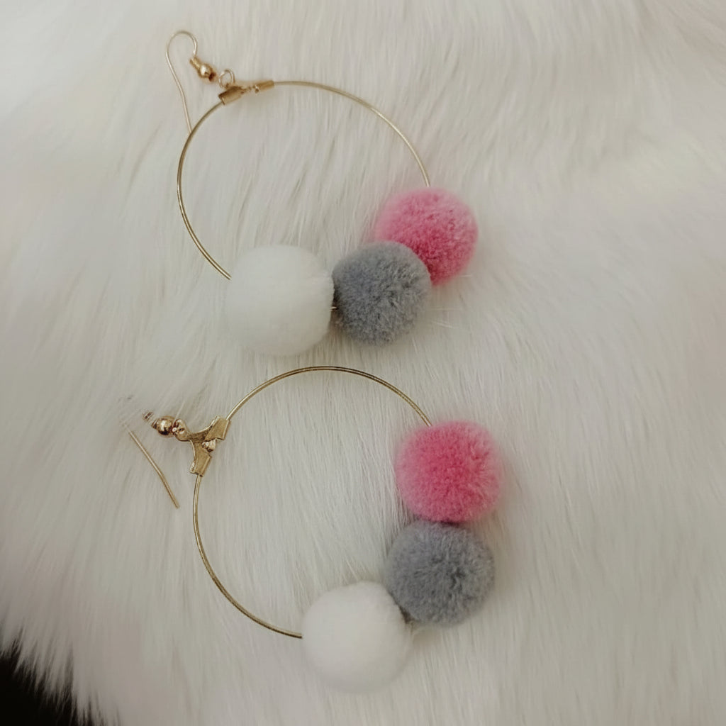 Pom pom Hoop Earrings