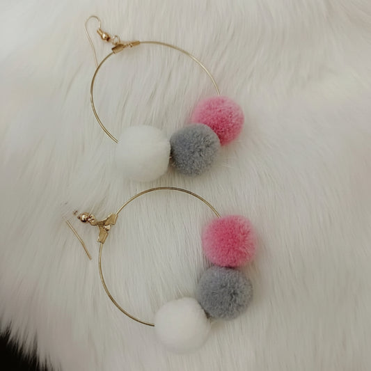 Pom pom Hoop Earrings