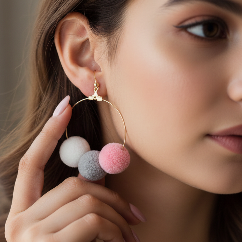 Pom pom Hoop Earrings