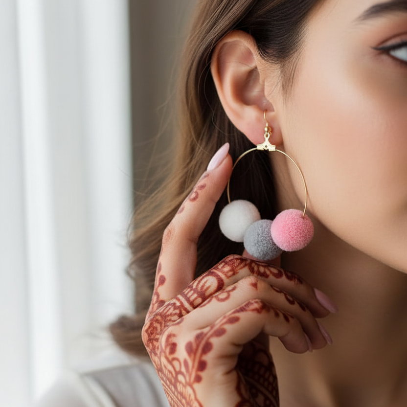 Pom pom Hoop Earrings
