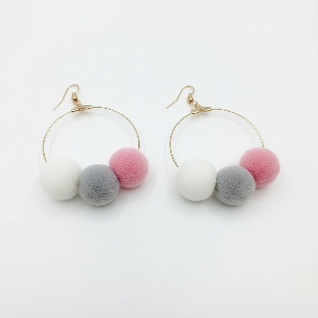 Pom pom Hoop Earrings