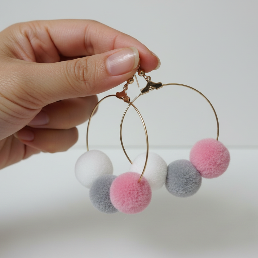 Pom pom Hoop Earrings