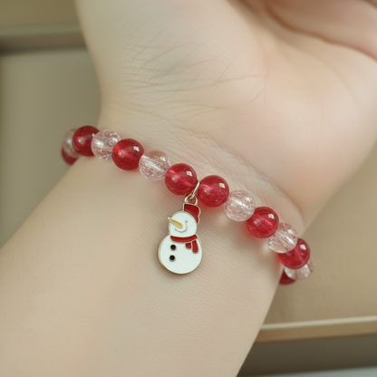 Crimson Pop - Snowman Bead Elastic Charm Bracelet