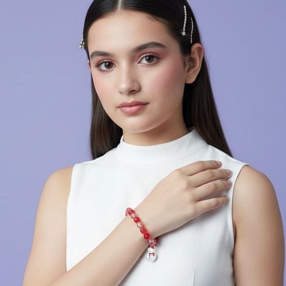 Crimson Pop - Snowman Bead Elastic Charm Bracelet