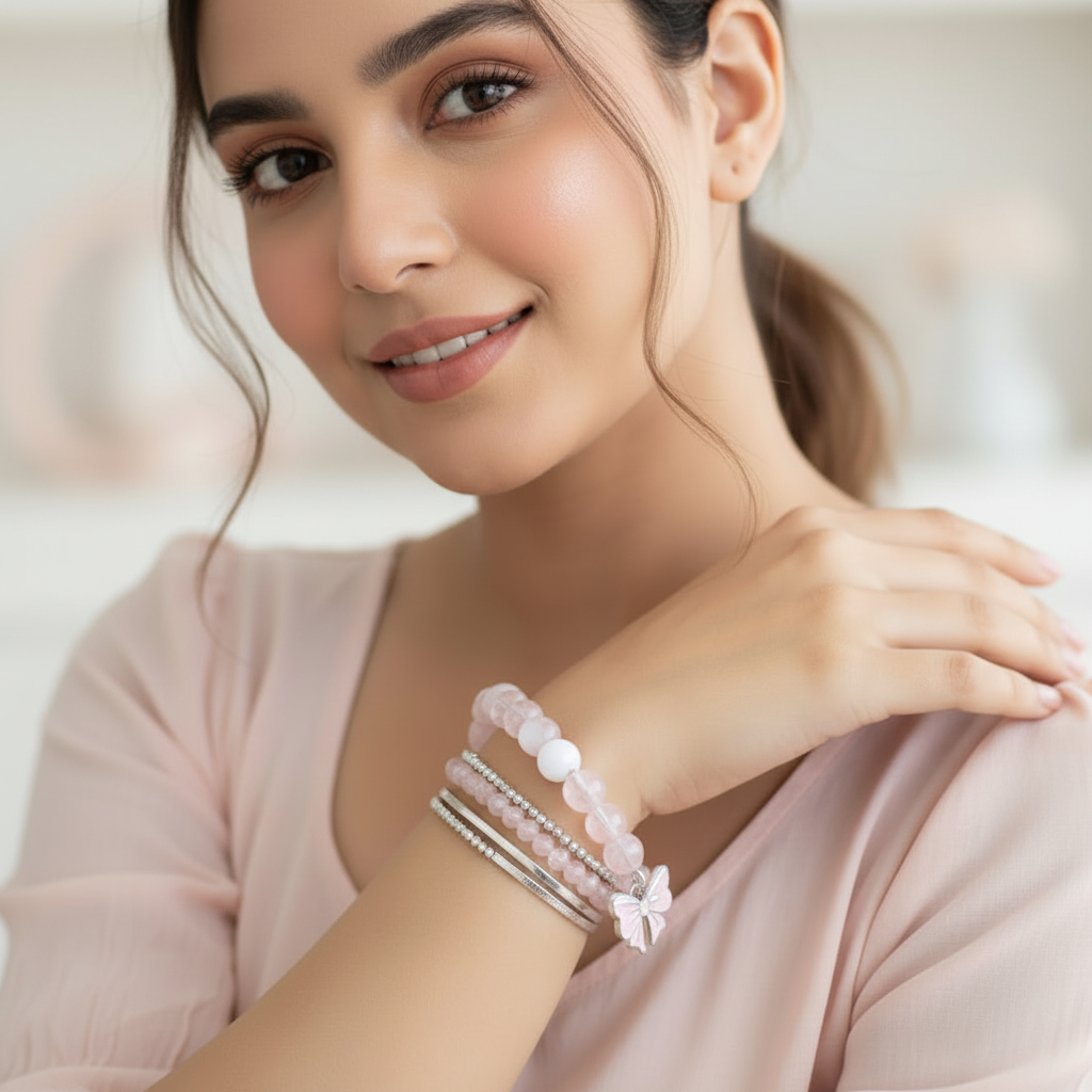 Charming Pink & White Bow Bracelet