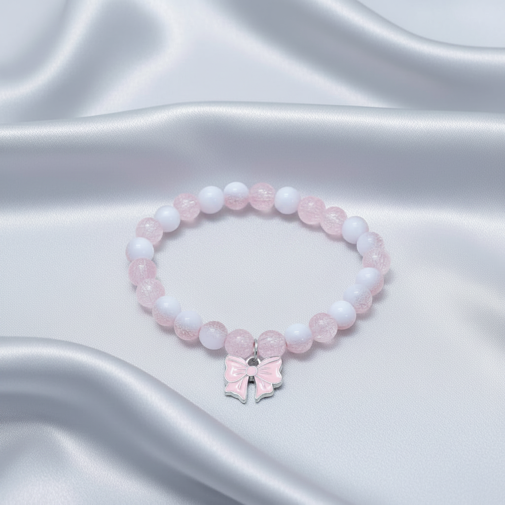 Charming Pink & White Bow Bracelet