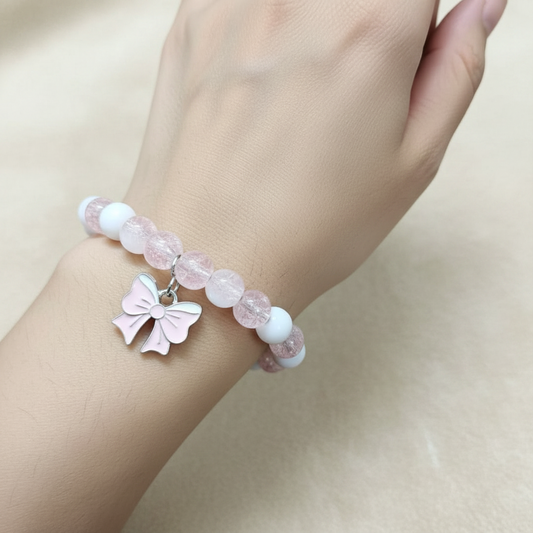 Charming Pink & White Bow Bracelet