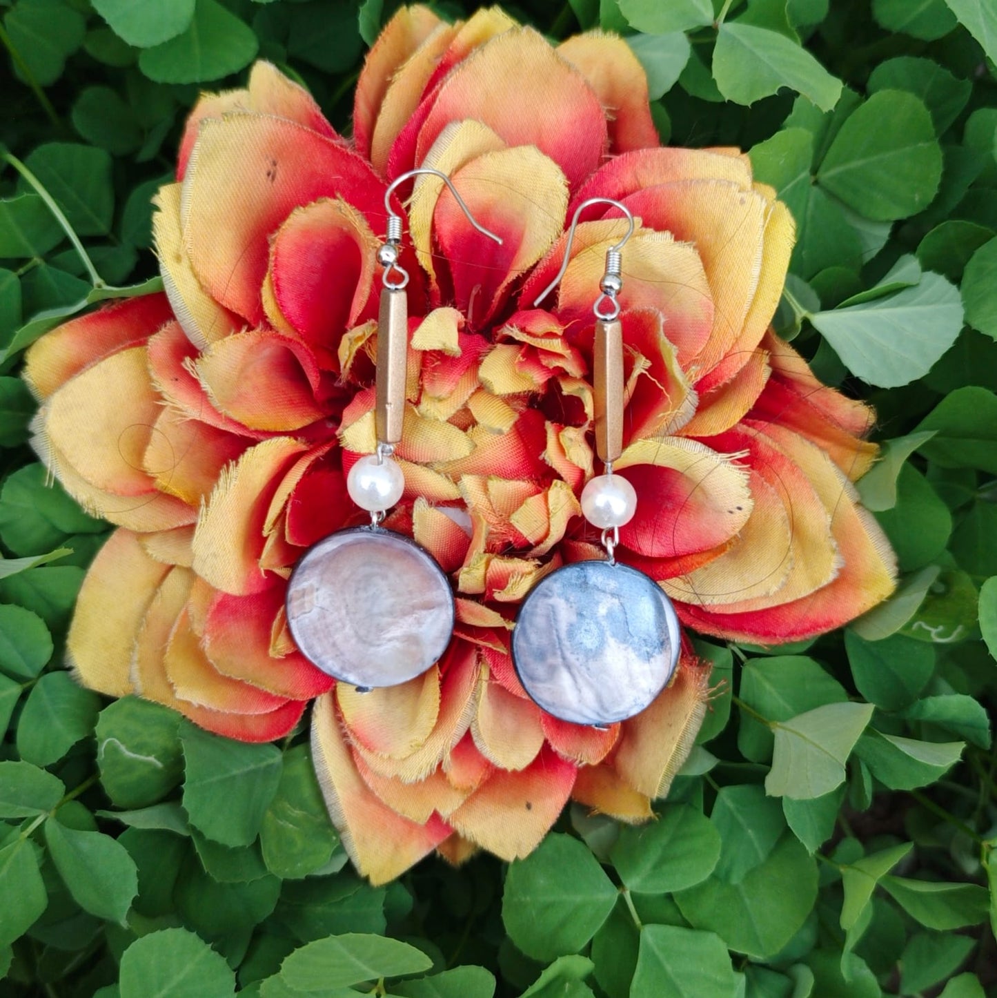 Ocean Marble Pearl Drop Earrings