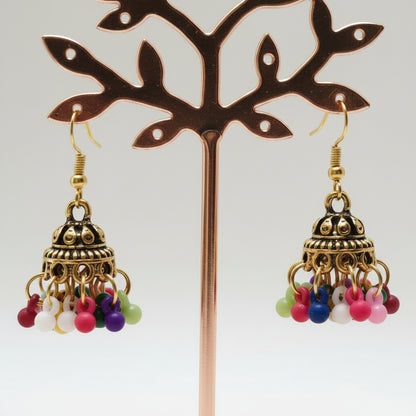 Traditional Gold-Plated Mini Dome Jhumka Earrings with Cluster Beads