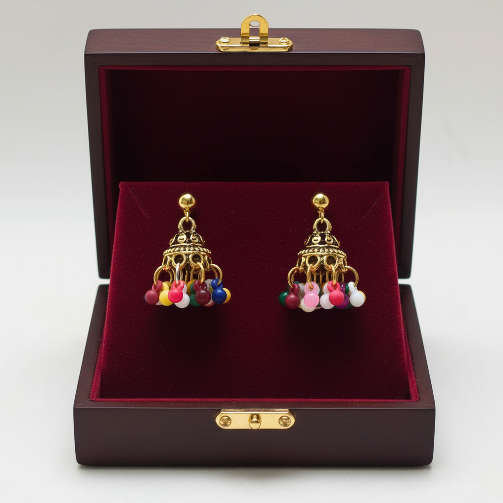 Traditional Gold-Plated Mini Dome Jhumka Earrings with Cluster Beads