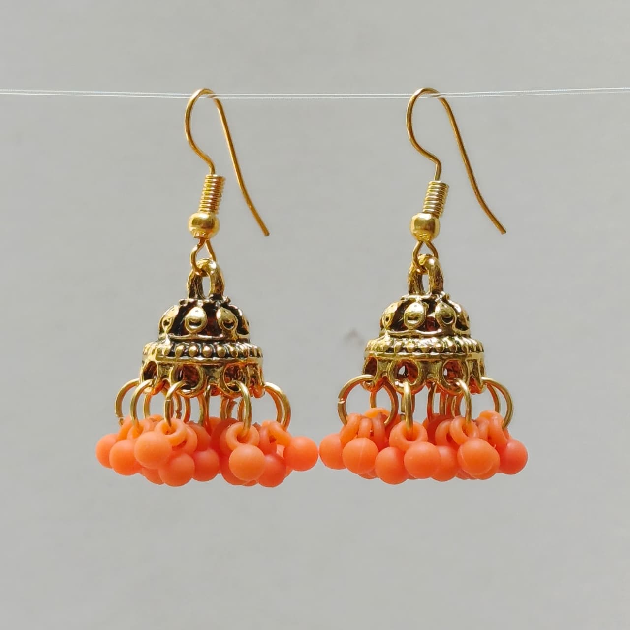 Traditional Gold-Plated Mini Dome Jhumka Earrings with Cluster Beads