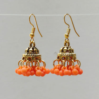 Traditional Gold-Plated Mini Dome Jhumka Earrings with Cluster Beads