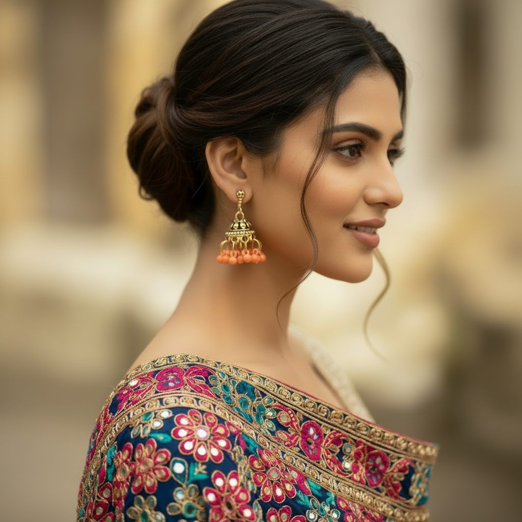 Traditional Gold-Plated Mini Dome Jhumka Earrings with Cluster Beads