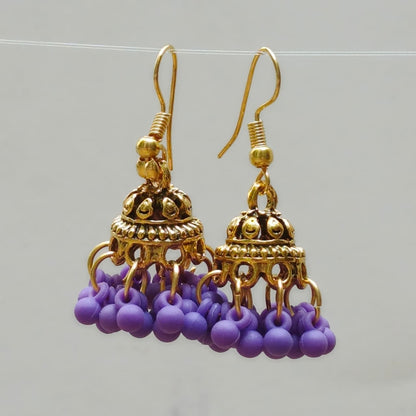 Traditional Gold-Plated Mini Dome Jhumka Earrings with Cluster Beads