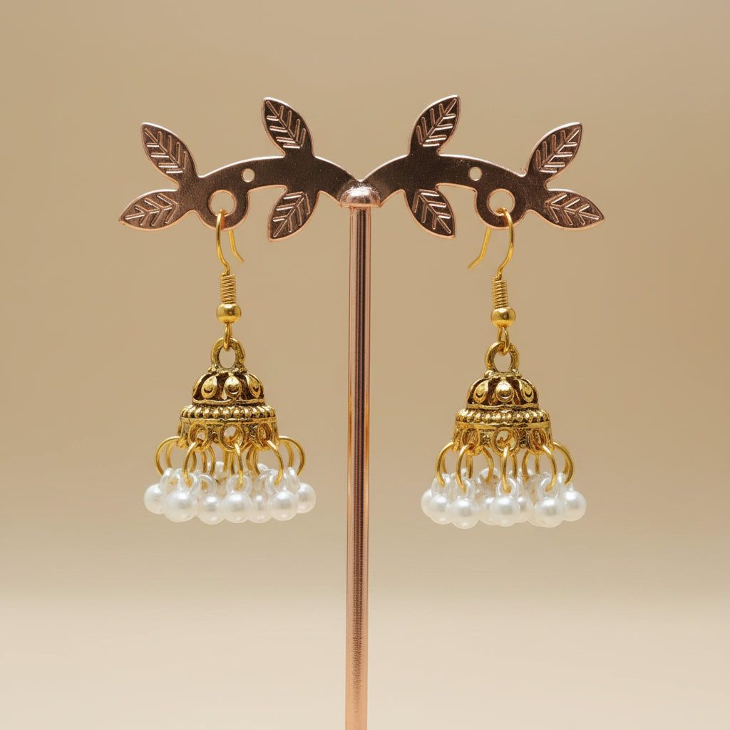 Traditional Gold-Plated Mini Dome Jhumka Earrings with Cluster Beads