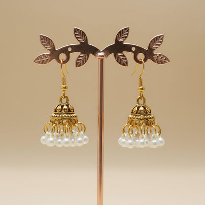 Traditional Gold-Plated Mini Dome Jhumka Earrings with Cluster Beads