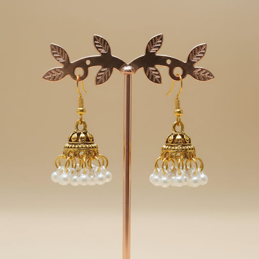 Traditional Gold-Plated Mini Dome Jhumkas with Cluster Beads