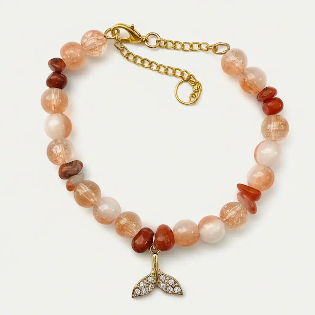 Sunset Peach Beaded Charm Bracelet