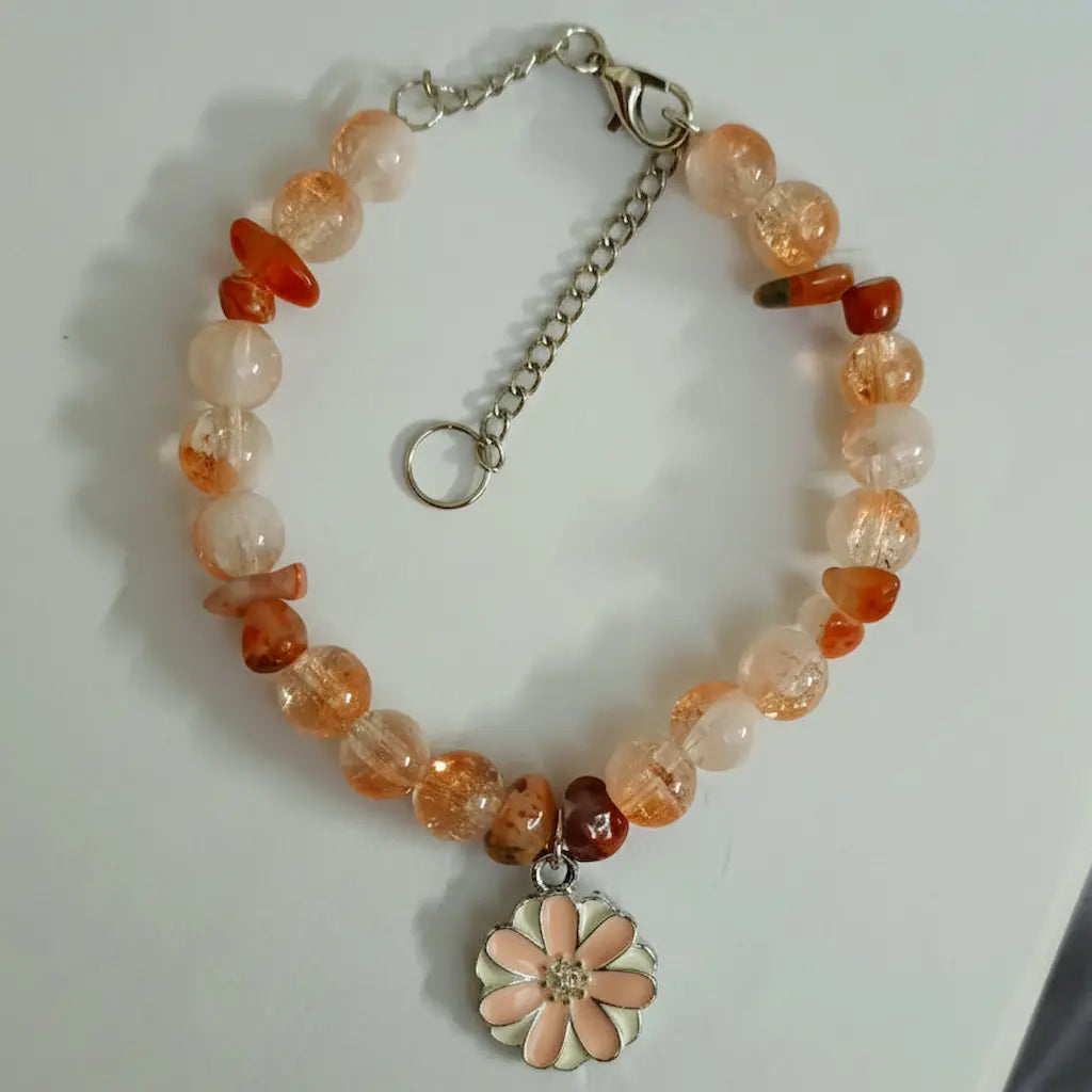 Sunset Peach Beaded Charm Bracelet