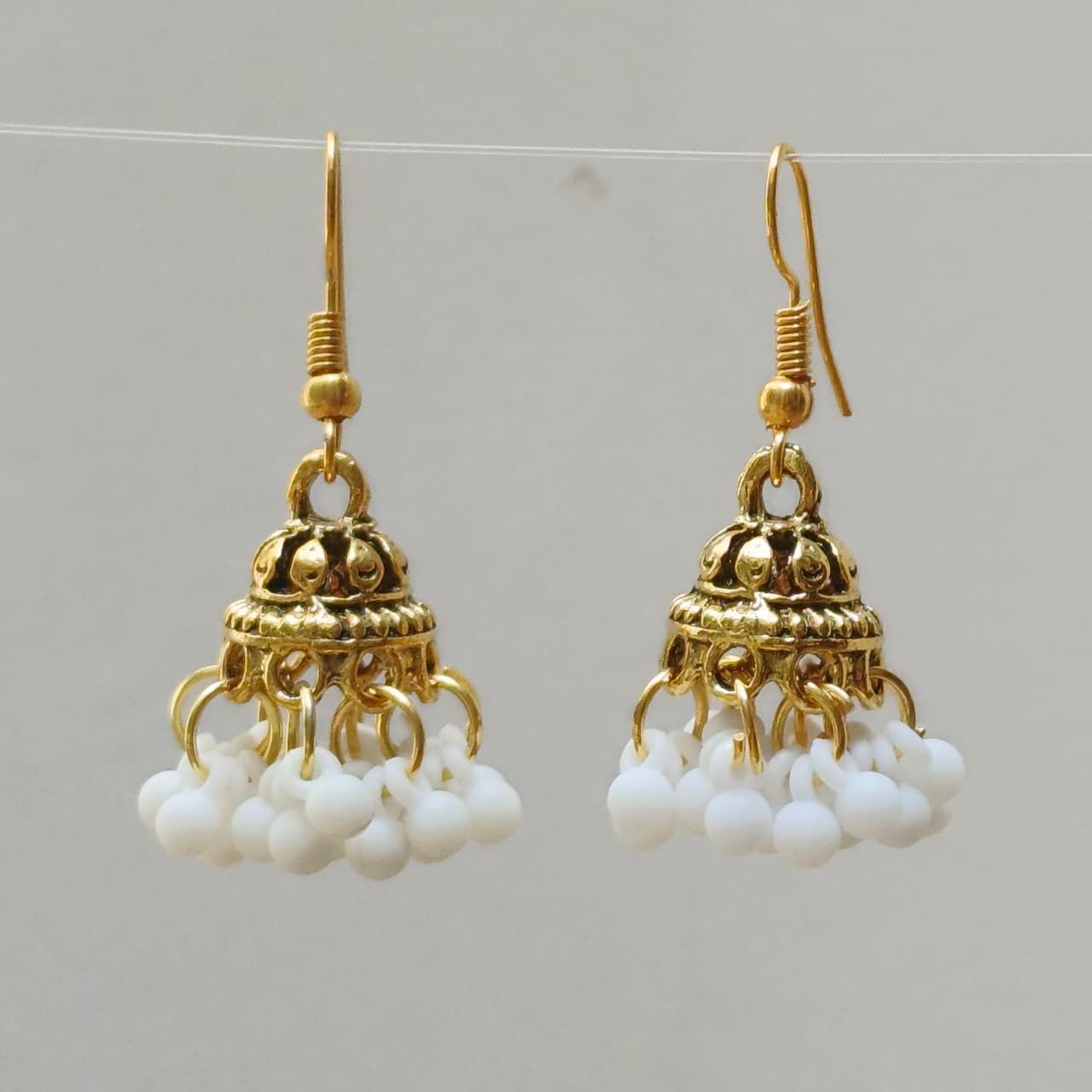 Traditional Gold-Plated Mini Dome Jhumka Earrings with Cluster Beads
