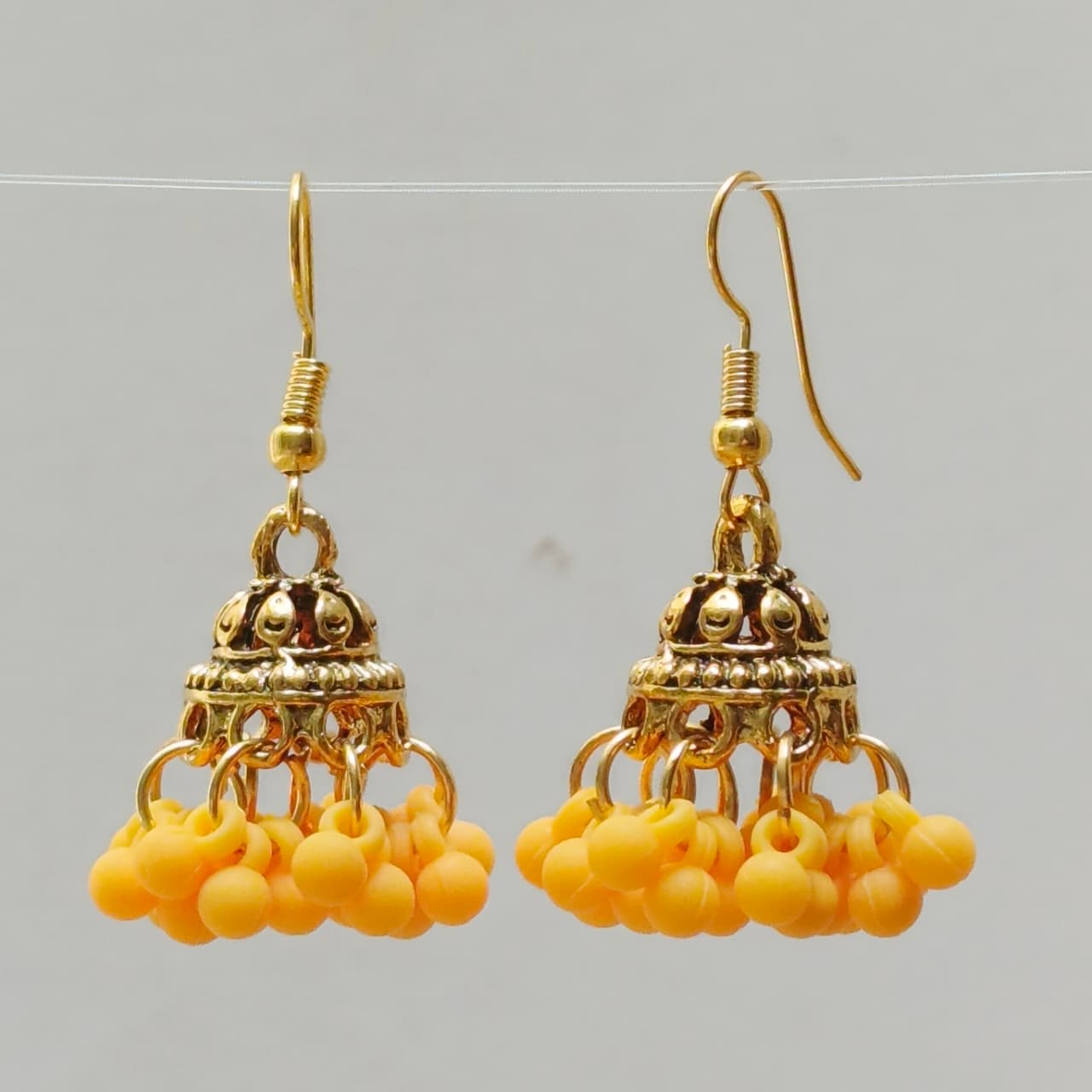Traditional Gold-Plated Mini Dome Jhumka Earrings with Cluster Beads