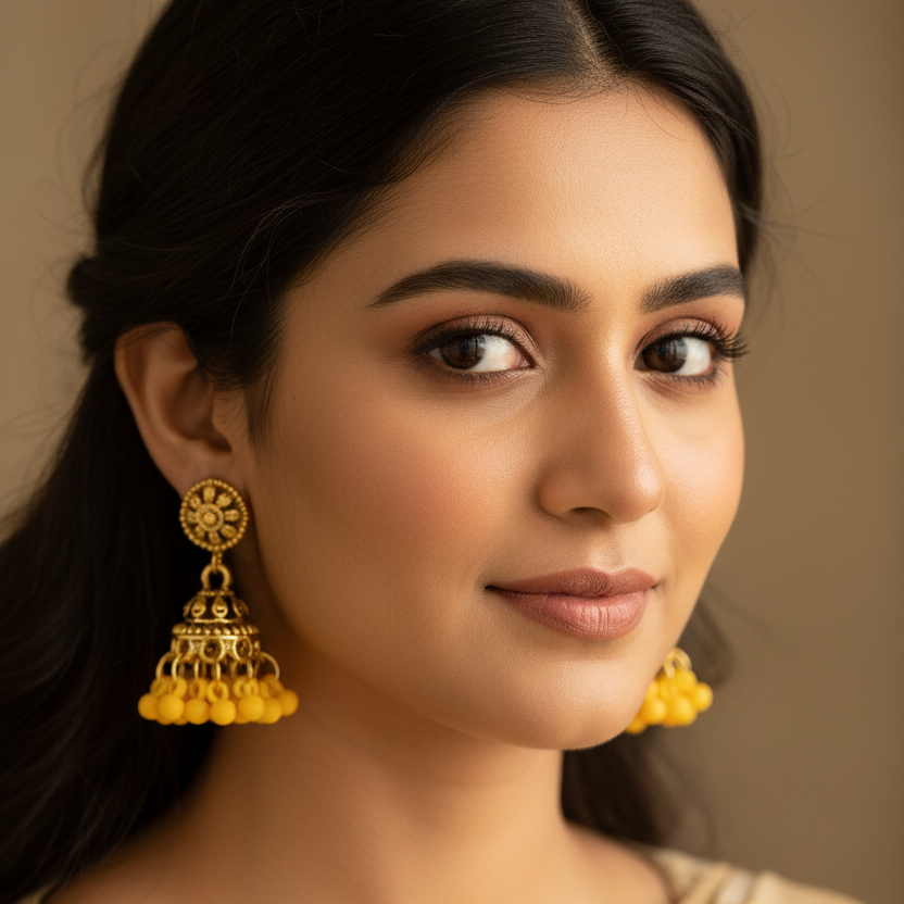 Traditional Gold-Plated Mini Dome Jhumka Earrings with Cluster Beads