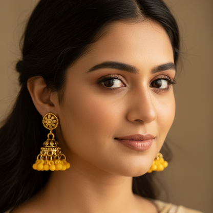 Traditional Gold-Plated Mini Dome Jhumka Earrings with Cluster Beads