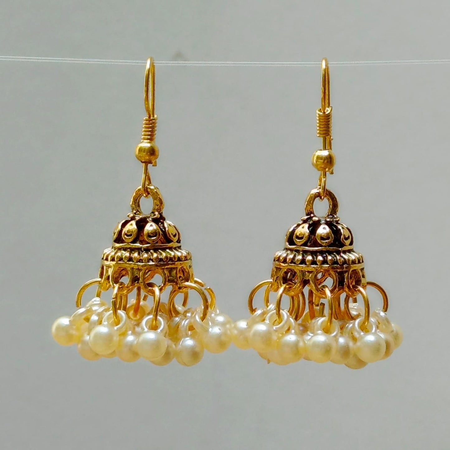 Traditional Gold-Plated Mini Dome Jhumka Earrings with Cluster Beads