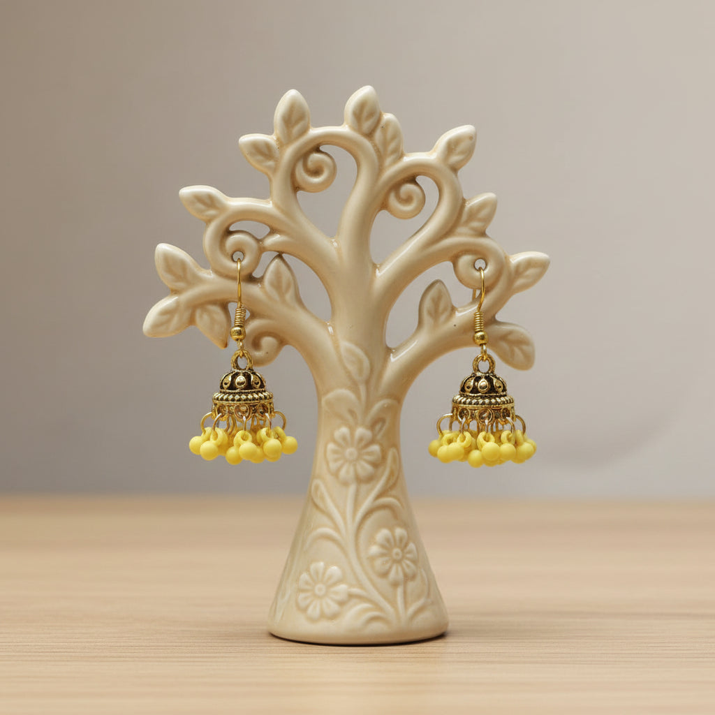 Traditional Gold-Plated Mini Dome Jhumka Earrings with Cluster Beads
