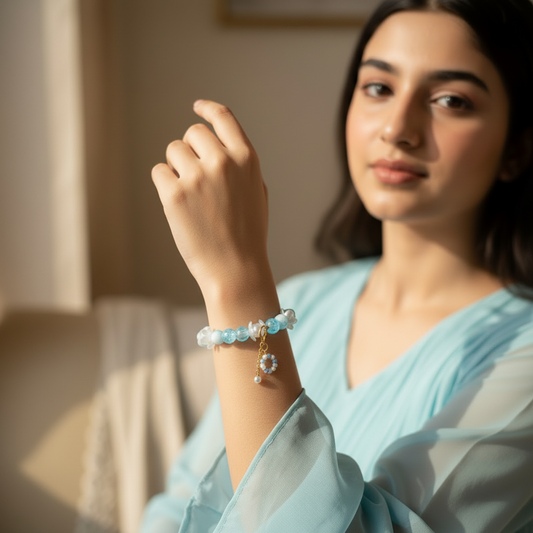 Azure Blossom Crystal & Pearl Bracelet